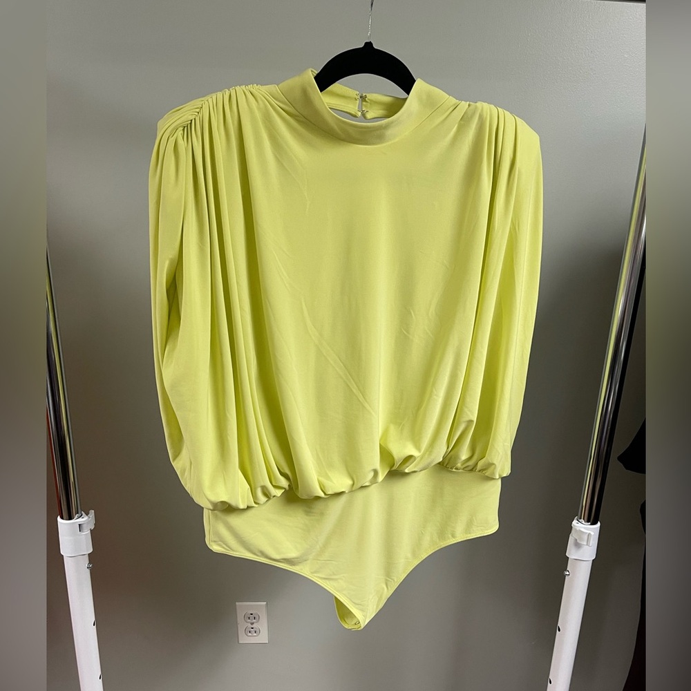 *NWT* Express Lime Green Mock Neck Draped Bodysuit XL